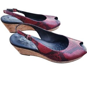 Walking Cradles Elites Red/Black Peep Toe Leather Wedges Size 10.5M